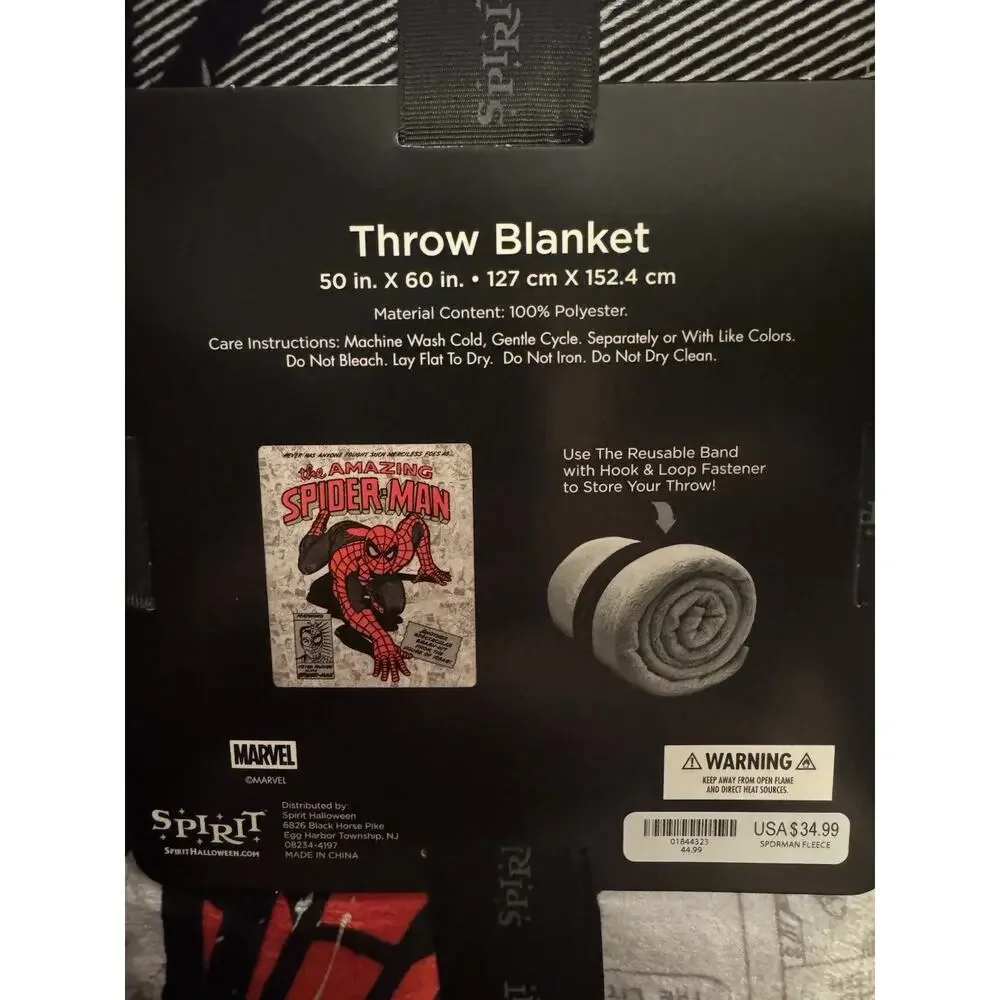 Spirit Halloween Spider-Man Throw Blanket 50x60 Marvel Fleece NWT